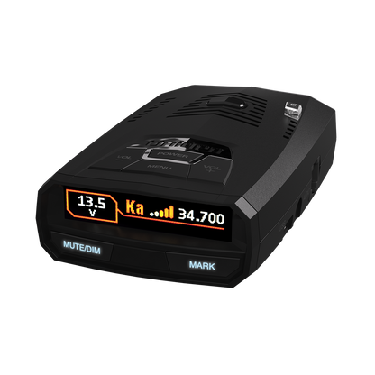 Left-angled Uniden R4w front close-up showing screen details clearly