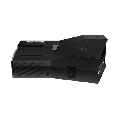 Uniden R8W radar detector top left side close-up view showing design details