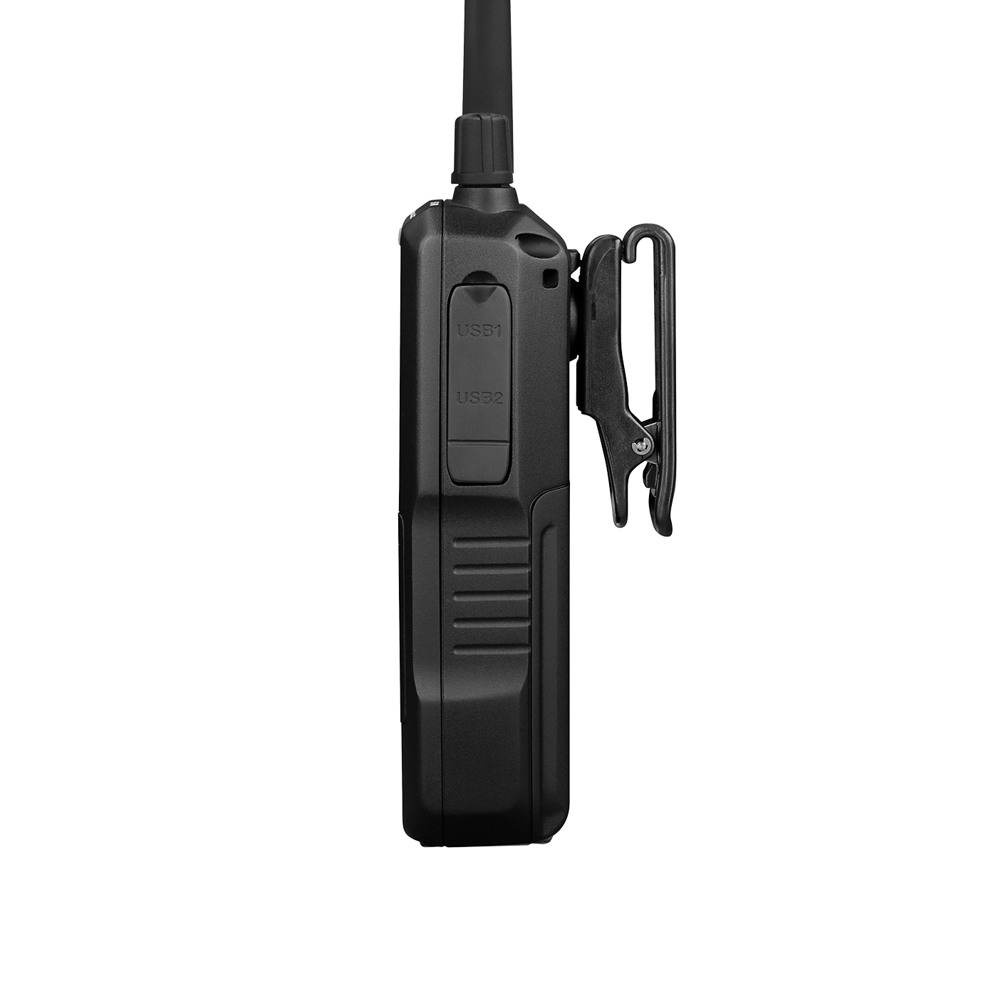 Uniden SDS100 police scanner left side view showing USB ports